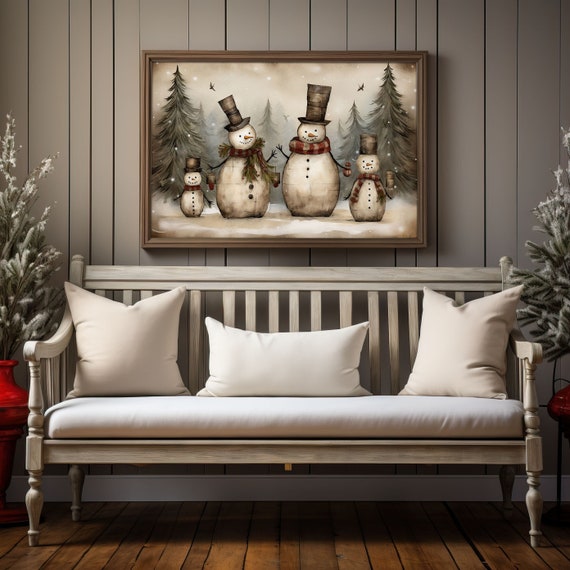 Christmas Primitive Snowman Family  Printable Art - Digital Download Print 5 sizes up to 24x36 at 300dpi  Ready To Use Holiday Decor