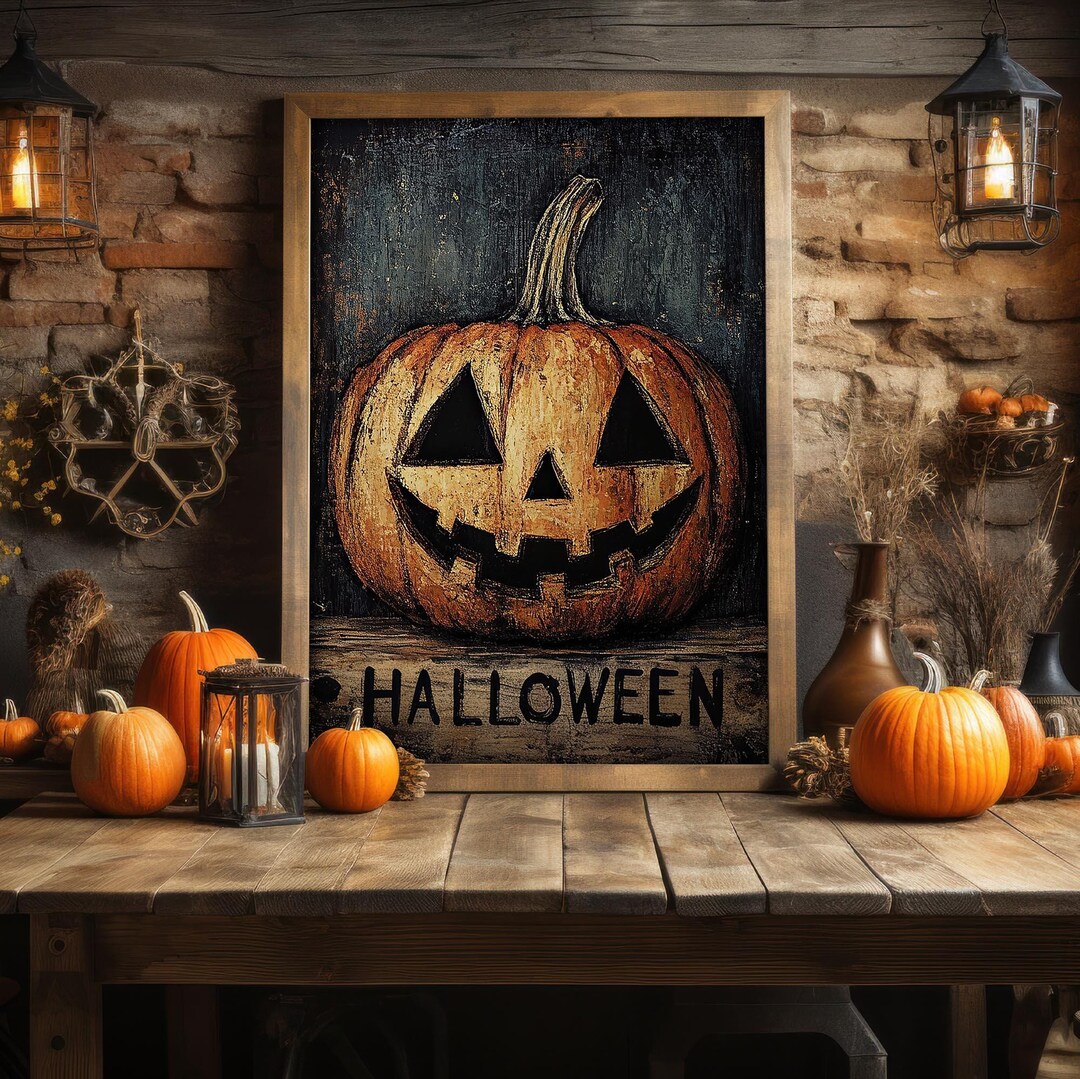 Primitive Halloween Decor - Rustic Jack O Lantern Decoration ...