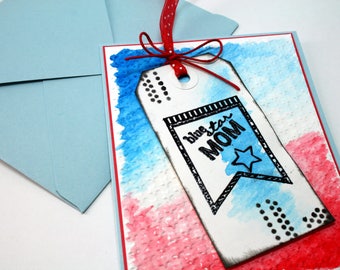 BLUE STAR MOM Blank Note Card and Matching Envelope