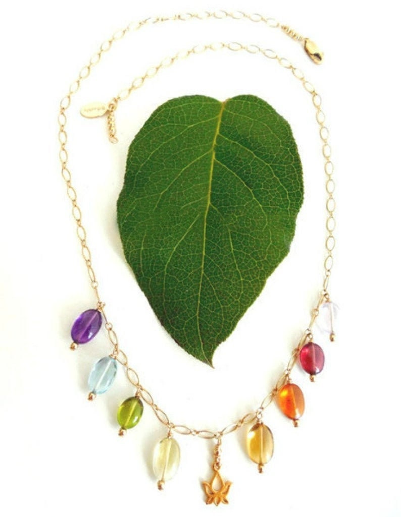 Boho Chic Chakra Necklace Lotus Charm Necklace