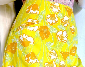 Kleding Dameskleding Rokken Vintage Lilly Pulitzer katoen heldere bloemen mini rok met gele en witte bies met grote roze roos bloemen 