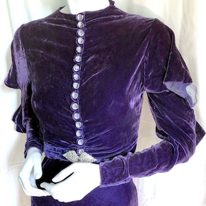 1930s ART DECO Evening Dress, 30s Velvet Bolero, Crushed Purple Velvet Dress, Bias Cut Antique Gown, 1920s Edwardian Gown, Batwing Sleeves