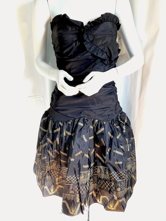 ZANDRA RHODES Party Dress, Hand Painted Gold Taff… - image 2