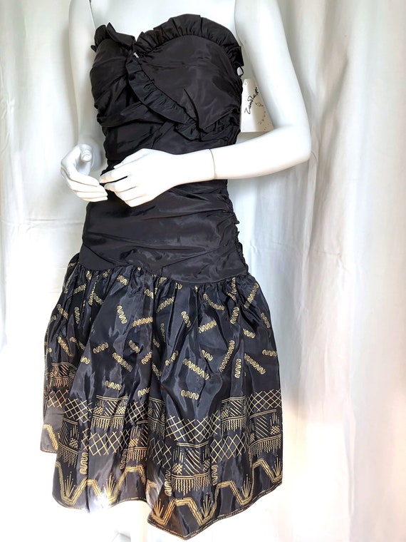 ZANDRA RHODES Party Dress, Hand Painted Gold Taff… - image 1