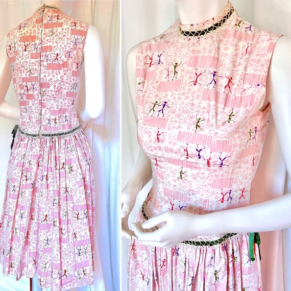 1950s Red & Gold Painted Mexican Skirt