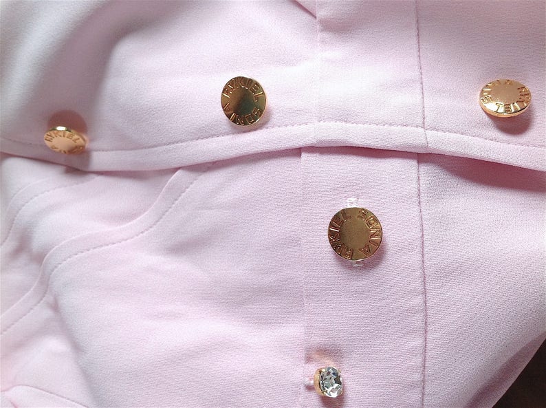 French Street Style /& Classic Preppy Chic Flawless Couture Lg Signature GOLD Buttons 90s SONIA RYKIEL Pink Blazer Pleated Chevron Jacket