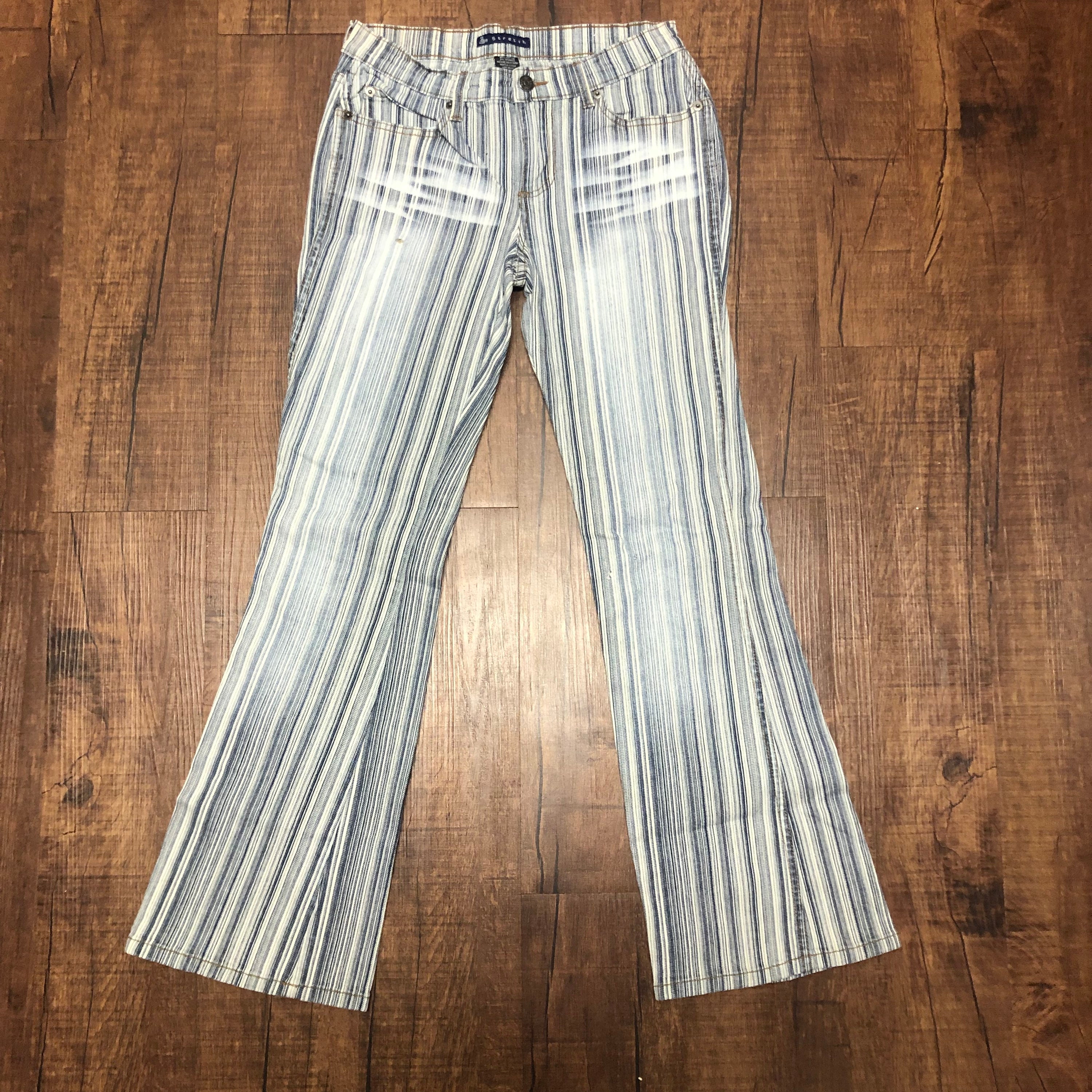 Cute 2000s Blue Vertical Striped Mid 