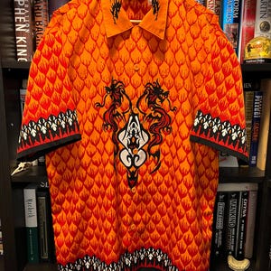 Vintage Y2K Dragonfly Clothing Co. Dragon Scales Flames Tribal AOP Button-up Shirt - XL/XXL