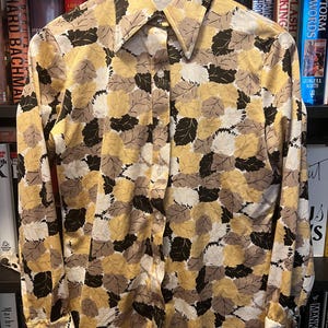 Vintage 1970s Autumn Leaves All-Over-Print Button-up Disco Shirt - Women&#39;s Small