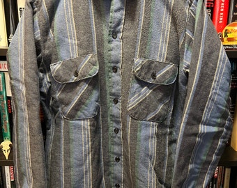 Vintage Field & Stream gestreept flanel gewatteerd gevoerd overhemdjack met knopen Shacket - Medium