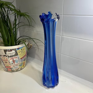 Vintage MCM Cobalt Blue Glass Swung Vase – 12&quot; Tall