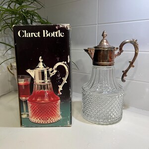 ヴィンテージ 1980年 レオナルド イタリア クリスタル＆シルバープレート クラレットボトル オリジナルボックス付き – 高さ10.5インチ