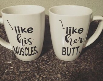 I like his butt and I like her muscles coffee mugs
