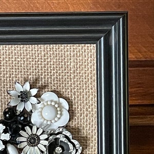 Charming black and white framed vintage jewelry collage floral bouquet mosaic wall art antique heirloom Spring flowers image 3