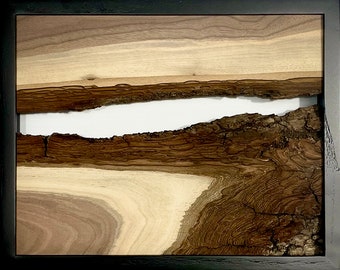 Walnut framed wall art, live edge wood, 12 x 16