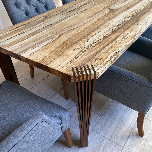 Handmade Furniture Contemporary Dining Table - Curved Hardwood Legs - Hand Crafted Solid Wood - Elegant, Functional, Unique