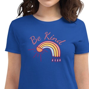 Be Kind Rainbow Shirt, gift for her, graphic rainbow tee, be kind tee, cute rainbow shirt,  Women&#39;s short sleeve t-shirt