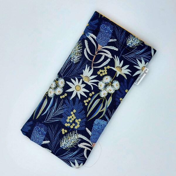 Sunglasses case. Australian Flora. Australian made sunglasses case. Metal snap closure  padded glasses case.