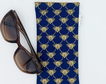 Golden Bees Glasses Case, Padded Sunglasses Case, Metal Clasp