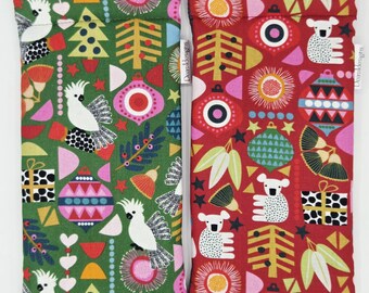 Australian Christmas design glasses case, padded case, sunglasses case,  metal clasp, Cockatoos and Koalas