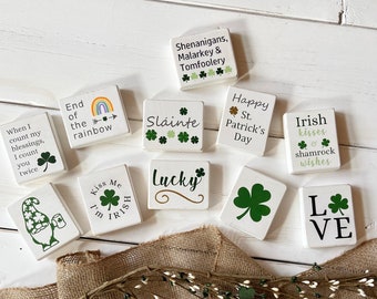 St. Patrick's Day mini wood signs, St. Patrick's Day tiered tray decor, Rustic St. Patrick's Day mini signs, Irish decor, Irish mini signs