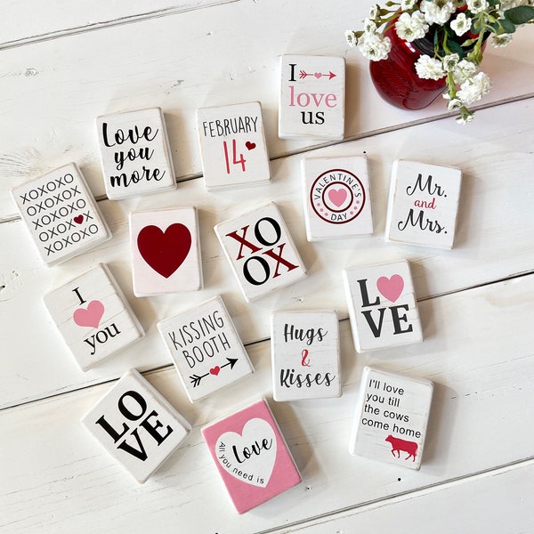 Valentine mini wood signs, Tiered tray Valentine decor, Rustic Valentine mini signs, Farmhouse Valentine decor, Heart and love decor