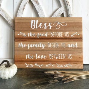 Bless the food before us wooden sign on repurposed cabinet door, Rustic mealtime prayer sign, Farmhouse kitchen wood sign, Fall decor