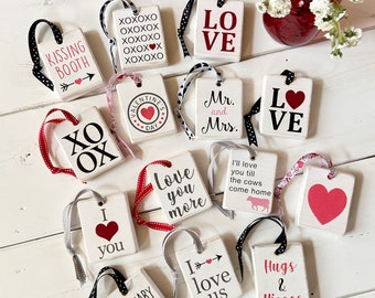 Mini wood signs for Valentine&#39;s Day, Rustic Valentine mini wood signs, Tiered tray Valentine decor, Hanging Valentine ornaments