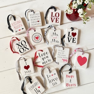 Mini wood signs for Valentine&#39;s Day, Rustic Valentine mini wood signs, Tiered tray Valentine decor, Hanging Valentine ornaments