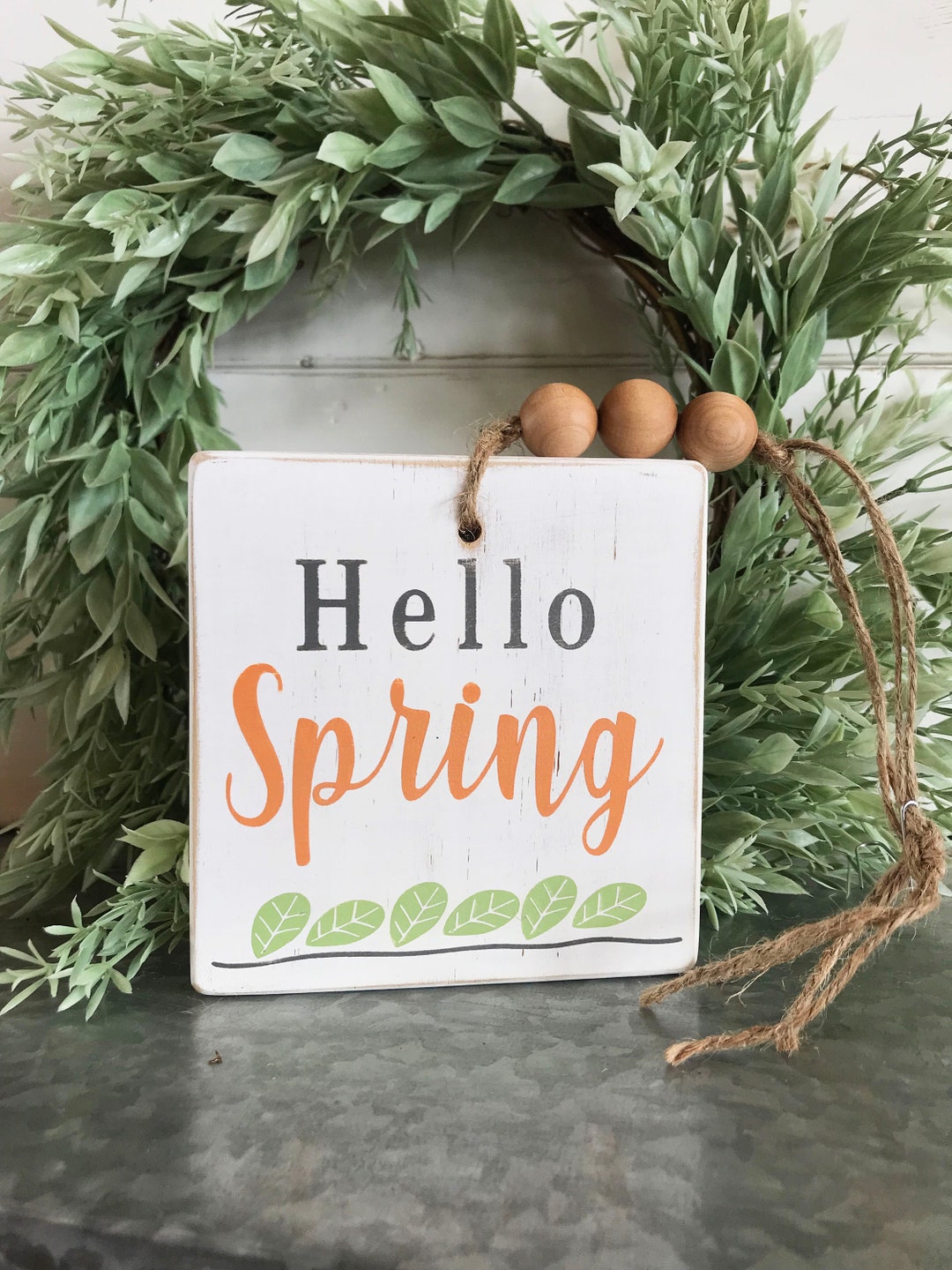Hello Spring Small Wood Sign With Wood Beads, Cute Farmhouse Spring ...
