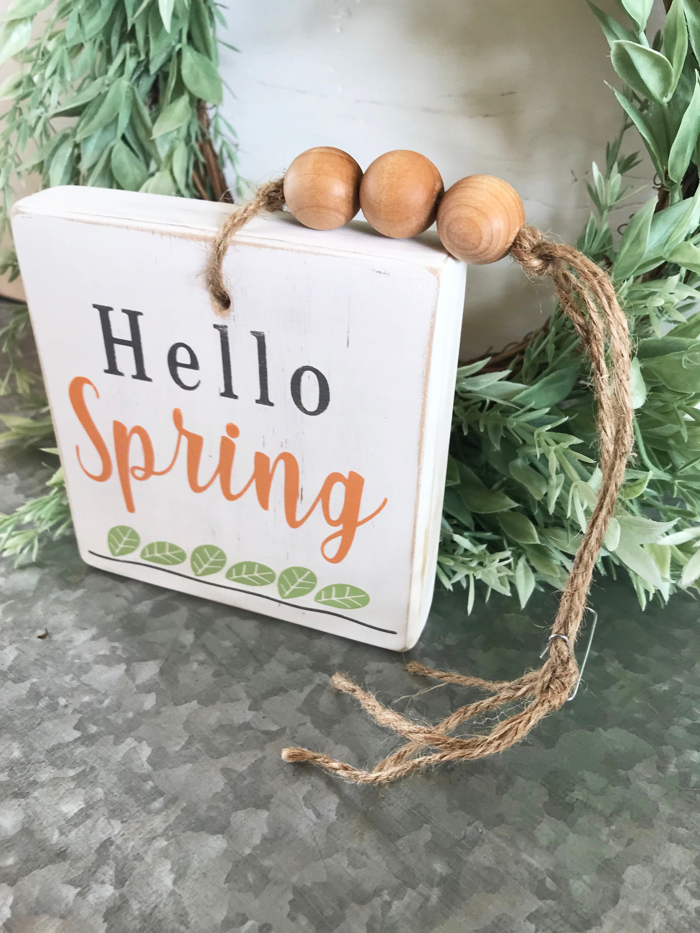 Hello Spring Small Wood Sign With Wood Beads, Cute Farmhouse Spring ...