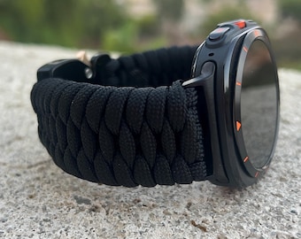 Gepersonaliseerde Paracord-horlogeband compatibel met de Samsung Galaxy Watch Ultra, Galaxy Watch 3, 4, 5, 6, 7 en 8 (horloge niet inbegrepen).