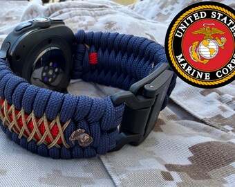 USMC Salute Paracord Watch band with EGA emblem (Watch not included).