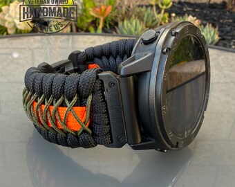 Handmade Paracord Watchband for Garmin, Custom Nylon Strap