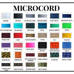 Puede incluir: Un gr&aacute;fico que muestra una variedad de colores y patrones de microcord, un tipo de cord&oacute;n utilizado para manualidades y otros proyectos. El gr&aacute;fico incluye colores como brillo, blanco, negro, gris carb&oacute;n, gris plateado, azul marino, azul medianoche, azul el&eacute;ctrico, azul real, azul claro, turquesa ne&oacute;n, espuma de mar, cazador, azul verdoso, verde kelly, verde, verde ne&oacute;n, verde oliva, marr&oacute;n, &oacute;xido, burdeos, rojo, marr&oacute;n coyote, dorado, marr&oacute;n, amarillo, amarillo ne&oacute;n, naranja quemado, naranja ne&oacute;n, morado &aacute;cido, lila, rosa claro, rosa ne&oacute;n, negro reflectante, naranja ne&oacute;n reflectante, azul reflectante, rojo reflectante, rosa ne&oacute;n reflectante, morado reflectante, conciencia del autismo, jamaicano, bola de fuego, rayas rojas y negras, rayas oscuras, no muerto, camuflaje azul, descomposici&oacute;n, camuflaje del desierto, camuflaje urbano, acu digital, camuflaje de bosque, guerra terrestre, multicam y OD & musgo.