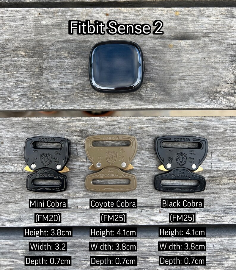 May include: Three different colored Cobra buckle clips. The buckles are black, coyote brown, and mini black. Each buckle has the word "COBRA" printed on it. The buckles are 3.8 cm wide and 4.1 cm high. The buckles are 0.7 cm deep.