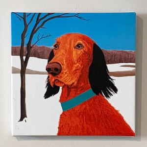 Irish Setter in the winter countryside (12x12) dog painting contemporary art