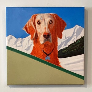 Retriever in the mountains dog painting contemporary art