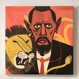 African prince with pet lion painting contemporary art