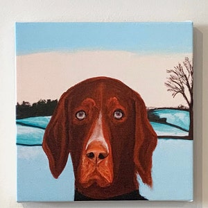 Red hound retriever in the winter landschaft hunde gemälde zeitgenössische kunst