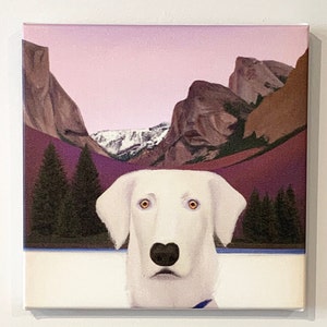 White retriever in the mountains dog painting contemporary art