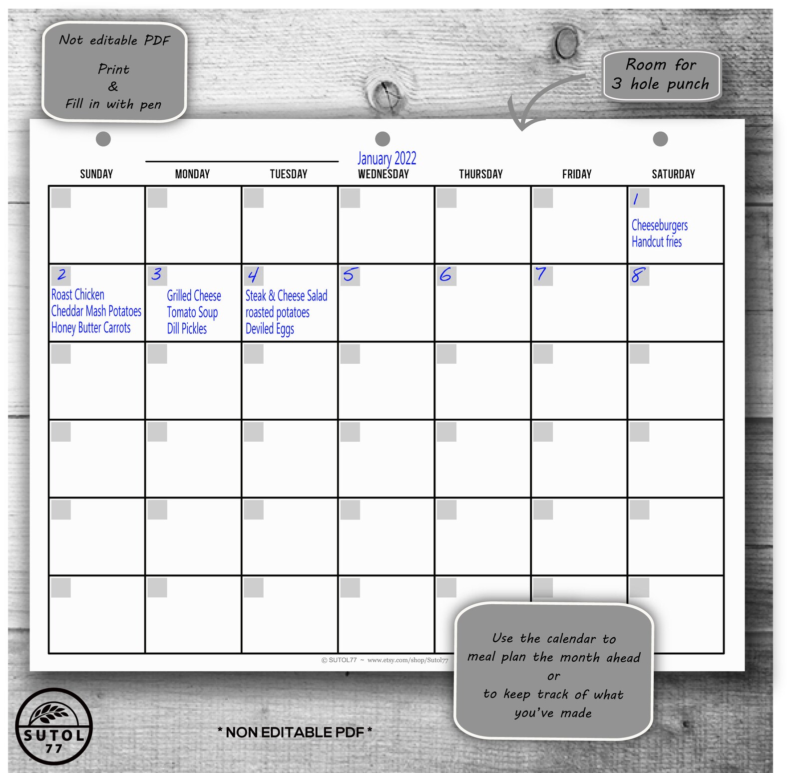 Monthly Calendar Blank PDF 8.5 X 11 Printable - Etsy