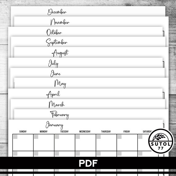 January December Monthly Calendar Blank PDF 8.5 X | Etsy