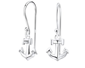 Sterling Silver Anchor Hook Back Earrings