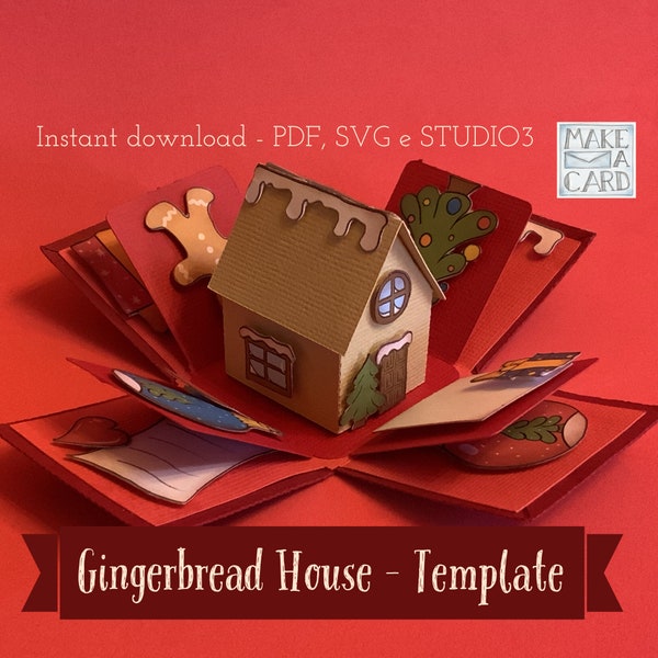 Gingerbread House Explosion Box - Template - Instant download - Manual and Cutting machine ready