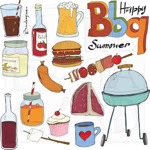 BBQ Clipart, BBQ doodle, Backyard BBQ clipart, instant download