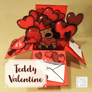 Teddy Valentine Card - Explosion Box - Descarga instantánea - Hacer una tarjeta - Patrón de tarjeta 3D