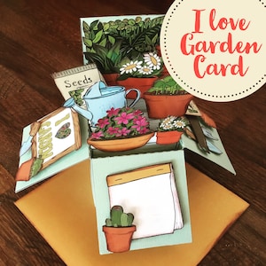 J'aime Garden Card - Card Pop Up - Explosion Box - Pattern - Print & Make - Carte 3D - Téléchargement instantané