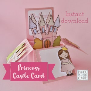 Princess Castle 3D Card template - Instant download - Print and Make