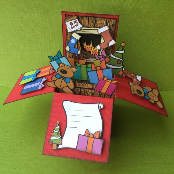 Christmas Fireplace Card 3d Explosion Box Instant Download Etsy